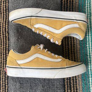 Vans Old Skool Sk8 Low Top Sneakers Yellow Canvas Suede Sz 5.5 Womens / 4 Boys